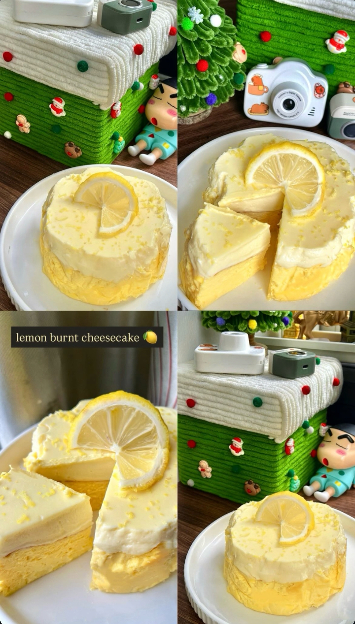 Clara’s lemon burnt cheesecake, whole and sliced